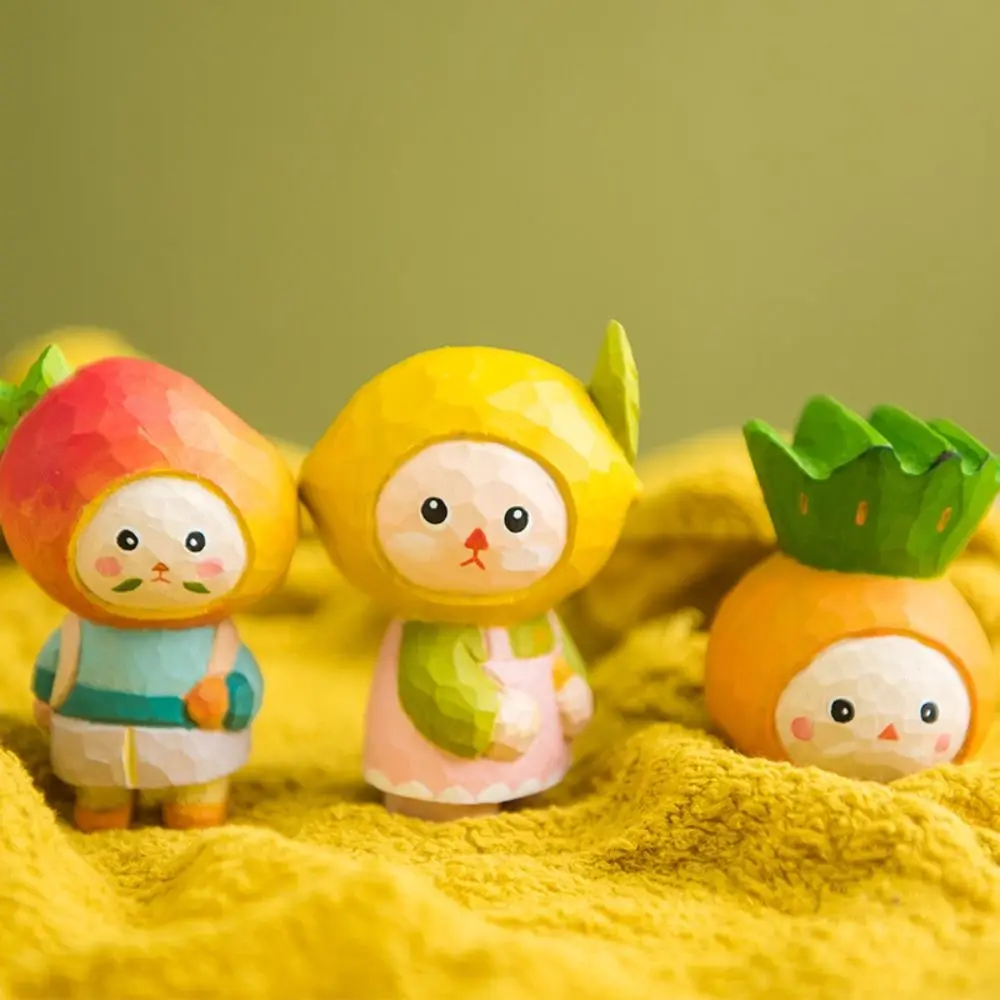 Solid Wood Wood Carving Fruit Ornament Simple Style Small Painted Cartoon Fruit Sculpture Cute Handmade