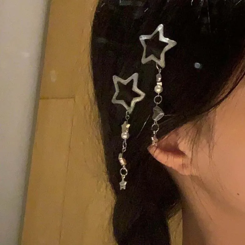 Y2K weet Cute Star Fringe Pendent Hair Clip Hairpin For Women Girls Punk Metal Pentagram BB Clips Barrettes Hair Accessories