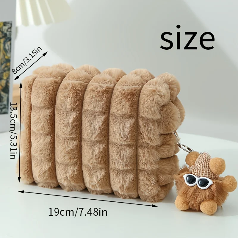 Large Capacity Plush Makeup Bag, Soft-Touch Makeup Bag Suitable for Travel and Home Use, Cute and Practical Design for Women, Large Capacity Plush Pencil Case, Creative Makeup Pouch, Short Plush Bag, Girls' School Supplies Stationery Box, Makeup Pouch, Makeup Travel Bag