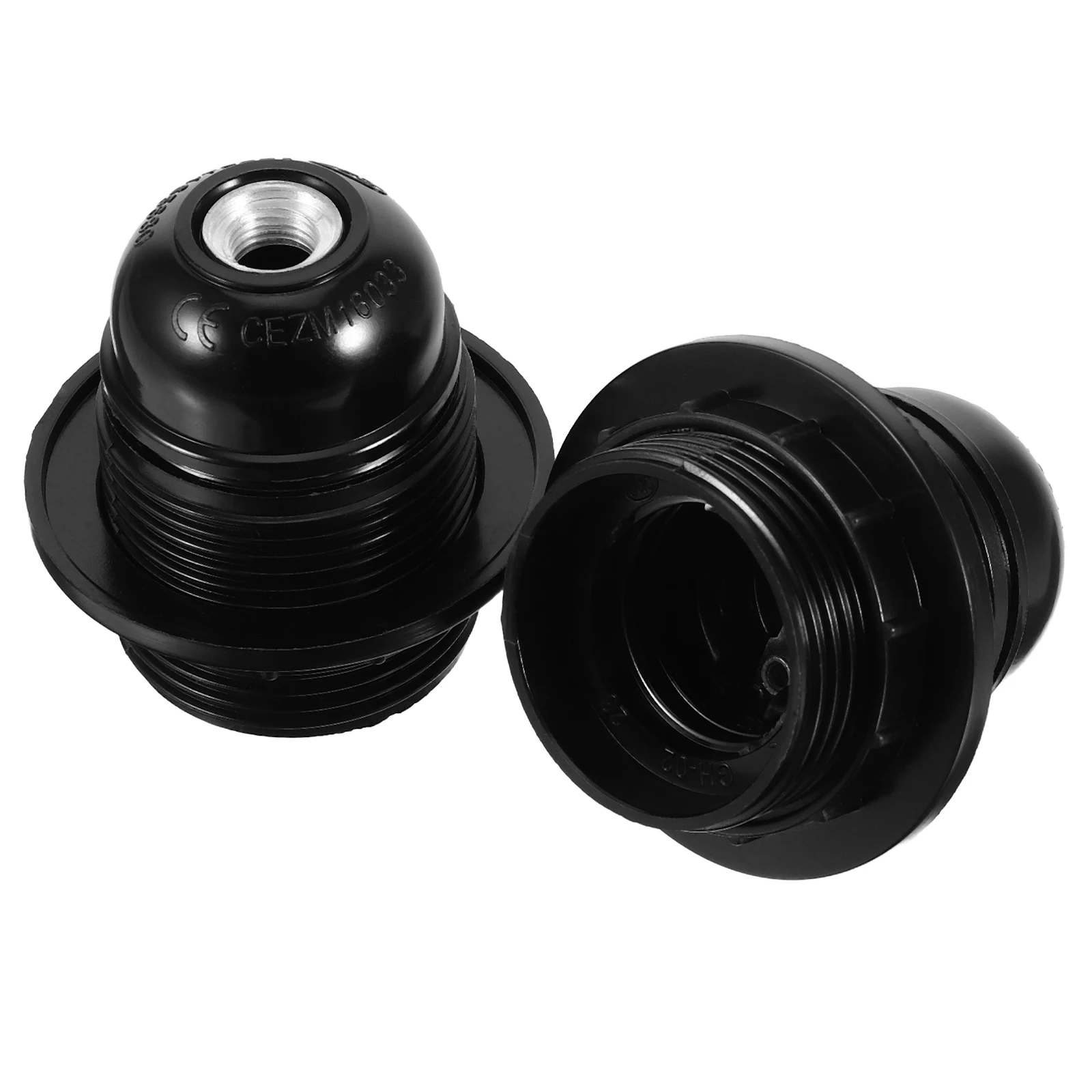 

2Pcs E27 Lamp Holder Black Full Thread Secure Fit with Ring for Home Office Ceiling Wall Chandelier Light Fixture Parts