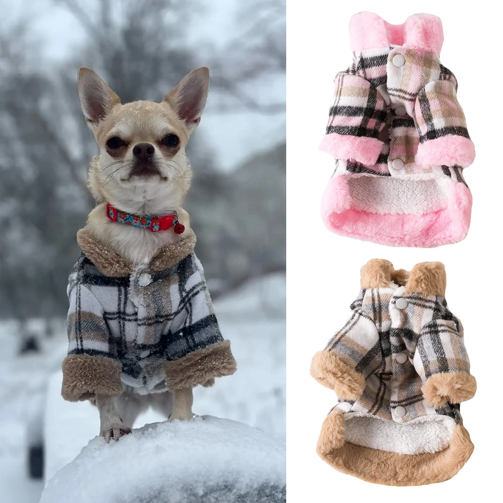 Winter Pet Clothes Warm Dog Plaid Jacket for Small Dogs Cats Soft Puppy Kitten Coat Chihuahua Yorkshire Sweatshirt Pet Supplies