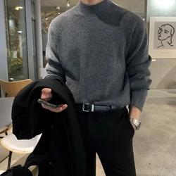 Autumn and Winter Semi-turtleneck Sweater for Men, Korean Style Trendy Pure Color Knitted Sweater for Base Layering and Cardigan