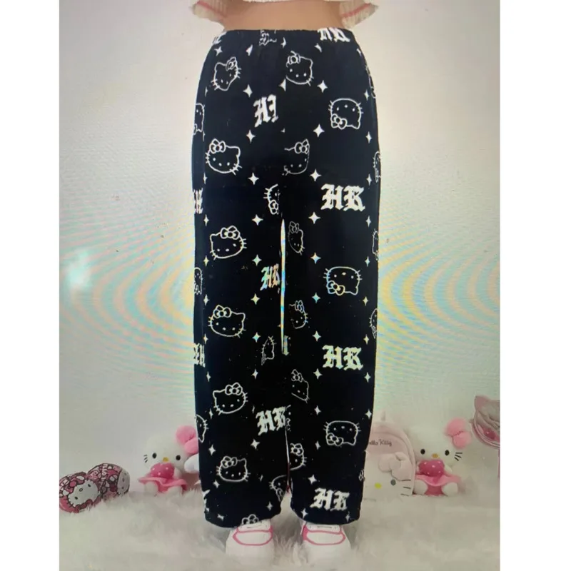 New Christmas Sanrio Hello Kitty Pajamas Pants Women Kawaii Cartoon  Autumn Winter Plush Warm Casual Graffiti Sleepwear Trousers