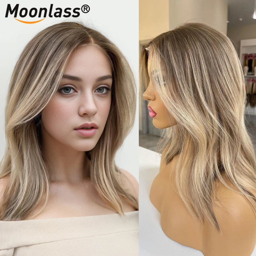 Highlight asch blonde gerade Perücken 13x4 transparente Spitze Front Perücken 180% Dichte kurze Bob vor gezupft brasilia nischen Remy Haar Perücken