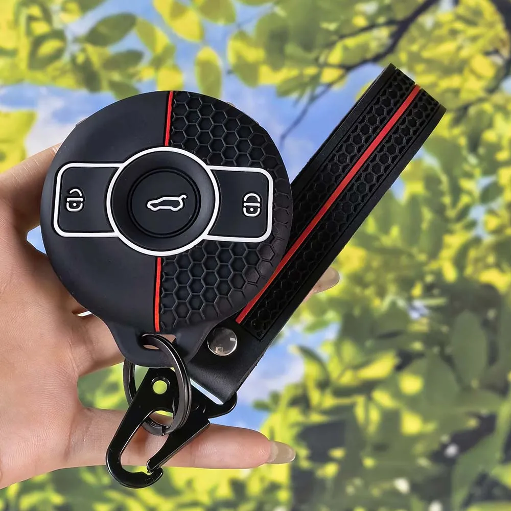 Minimal Hex Texture Key Holder With Keychain For Benz SMART Fortwo 1 BRABUS 2022 2023 Circular Key Fob Shell