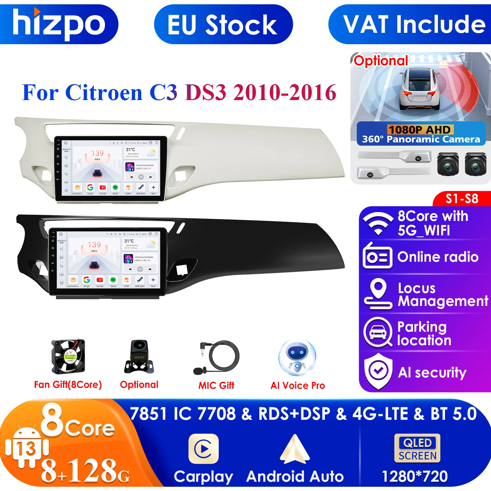 9'' 7862 Intelligent Screen 2din Android Car Radio Multimedia Video Player for Citroen C3 DS3 2010-2016 GPS Carplay Auto 4G RDS