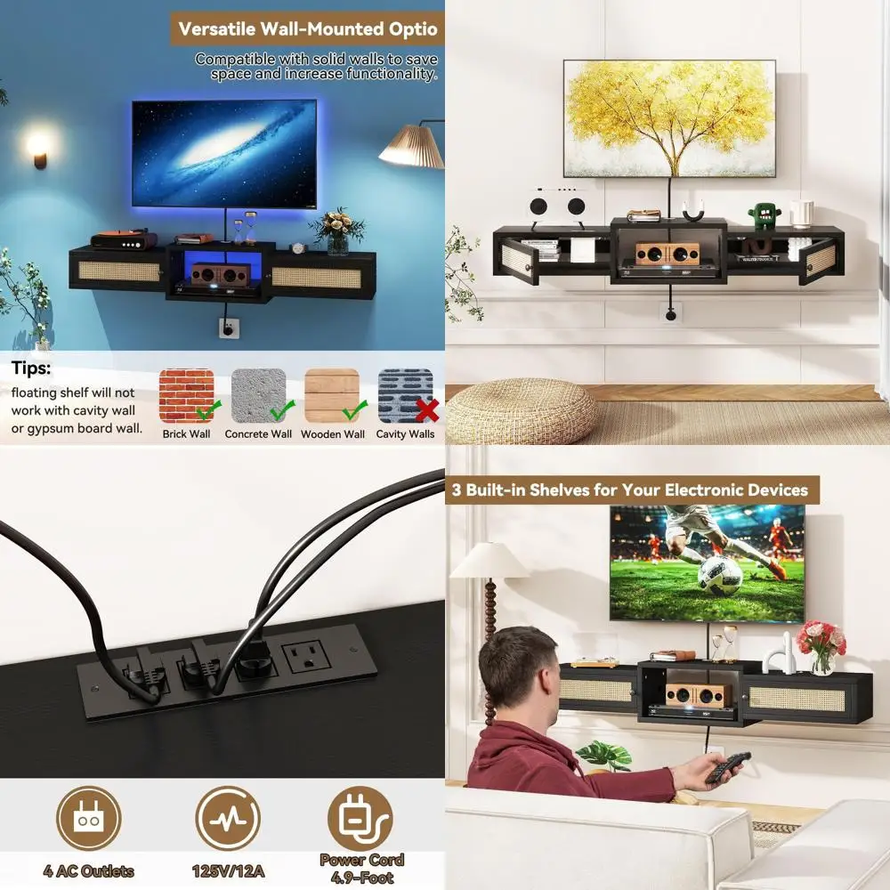 

Современная черная подставка для телевизора из ротанга с дверцами, настенная полка для телевизоров 555, консоль для хранения для гостиных