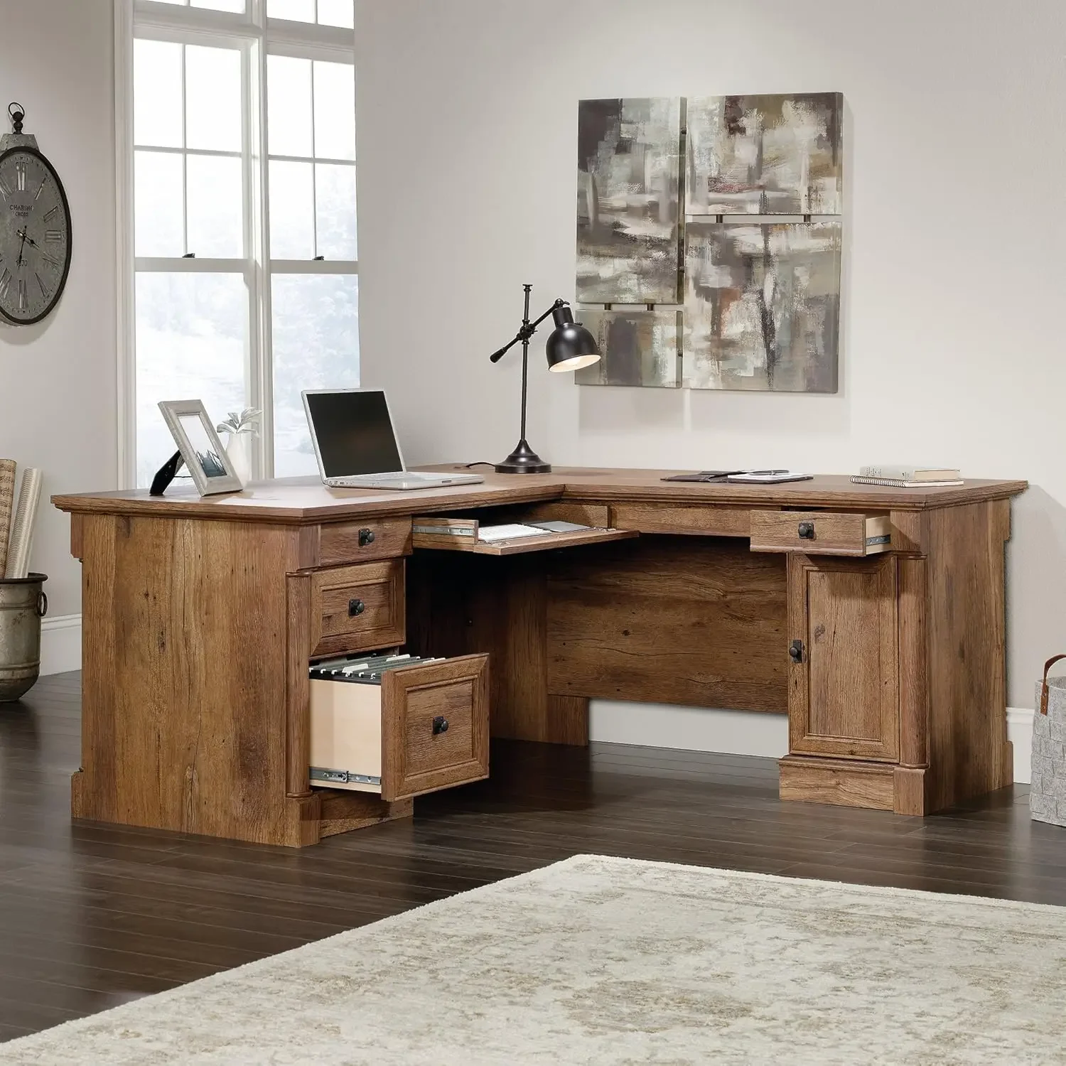 for Palladia L-Shaped Desk, Vintage Oak finish