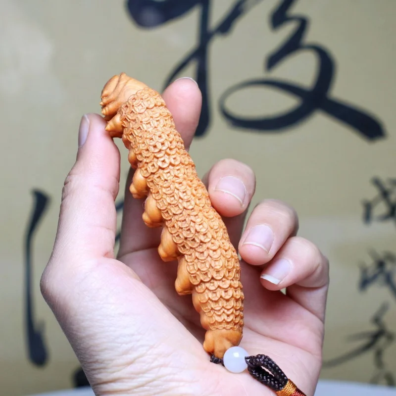 Arborvitae Wood Carving Waist Silkworm Thousands of Wealth Silkworm Treasure Creative Handheld Artsy Object Hand Toy Decoration