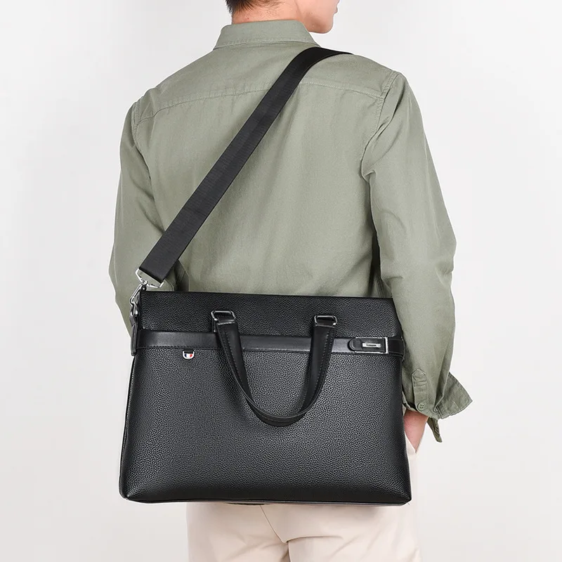 Bolsa de couro PU macia masculina, maleta de negócios, bolsa mensageiro de ombro, bolsa de computador, moda casual, nova chegada