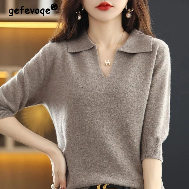 Spring Autumn Korean Style Solid Simple Sweater Top Women Elegant Fashion All-match Knitting Pullover Ladies Temperament Jumper