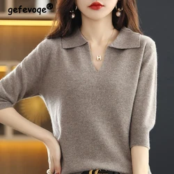 Spring Autumn Korean Style Solid Simple Sweater Top Women Elegant Fashion All-match Knitting Pullover Ladies Temperament Jumper