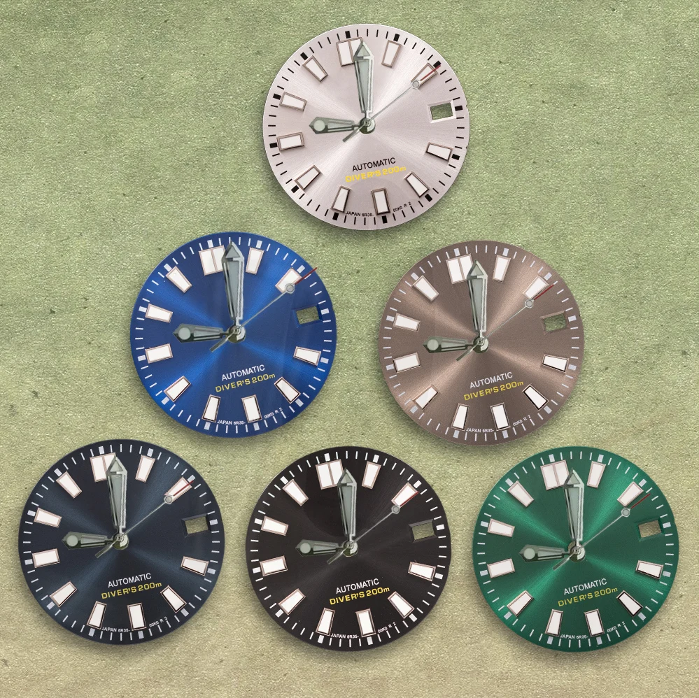 Montres pour hommes avec logo NG S, cadran noir Sunray de 28,5 mm, mouvements NH35, luminescence verte C3, accessoires de modification de montres, pièces de réparation