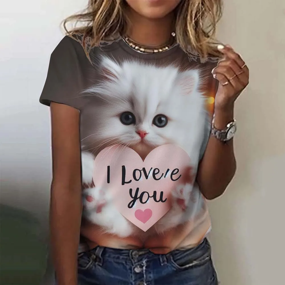 Women\'s T-Shirt Animal Cute Cat 3D Printed Oversized T-Shirt Summer Fashion New Women Clothing Y2k Female Tops Girl Tees