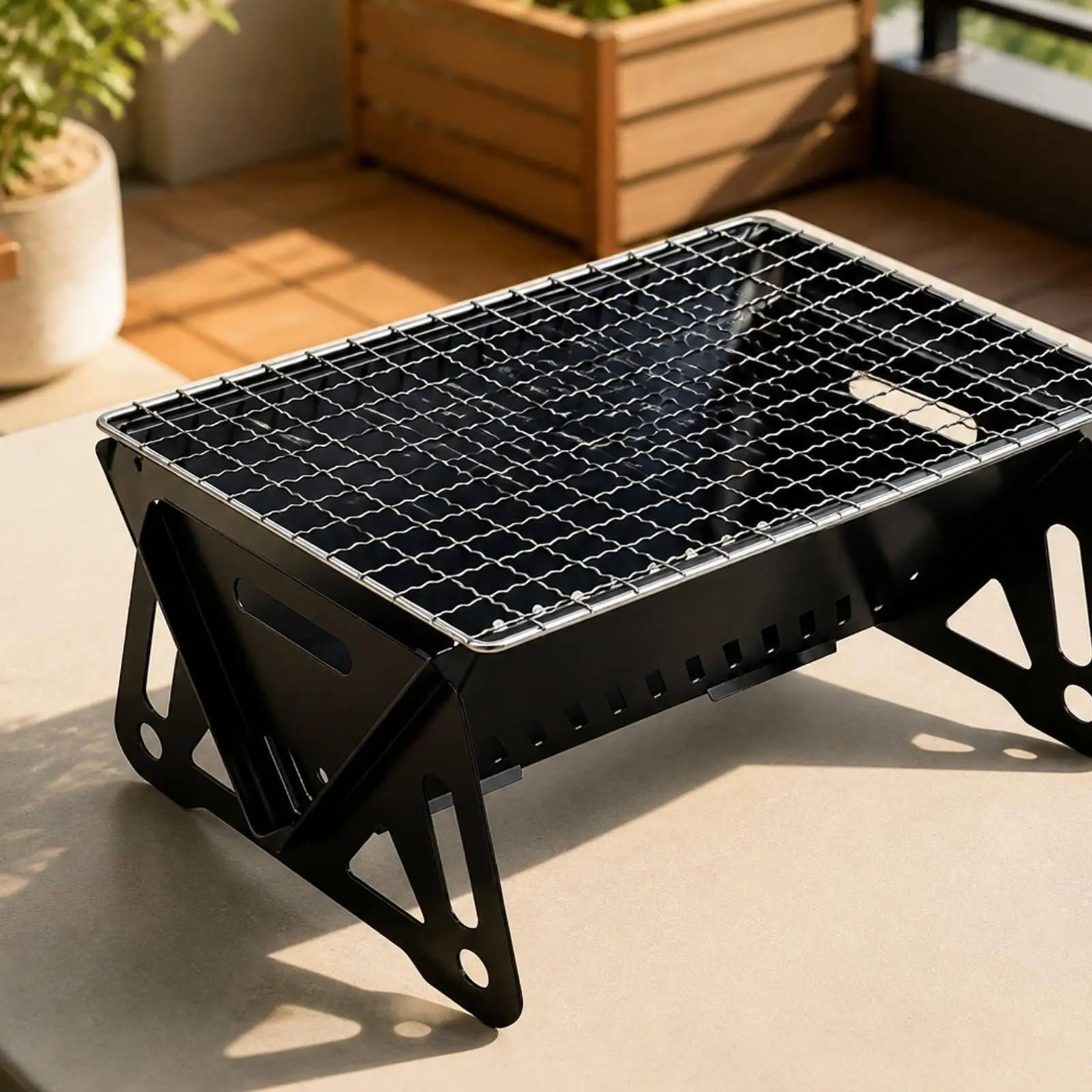 Foldable Grill with Storage Pouch | Stainless Steel Construction, Wire Mesh Cooking Grate, Portable briquette Grill, for Picnics