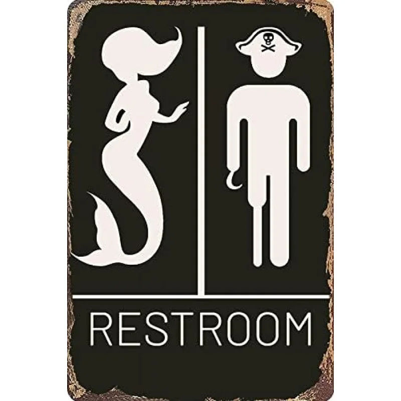 Funny Mermaid Pirate Vintage Bathroom Sign Nautical Beach Boat Themed Gifts Bathroom Wall Decor