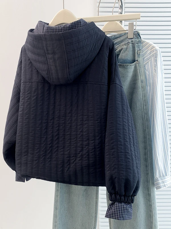 فضفاض عارضة المرأة القطن Jaet مقنعين المرقعة irt موسم الخريف الأوروبية والكورية Sle مريحة طويلة Sve سستة #2