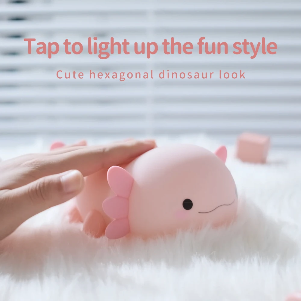 1Axolotl Night Light for Kids 2 Brightness Silicone Nursery Sleeping Lamp Portable USB Rechargeable Bedside Lamp For Baby\'s Room