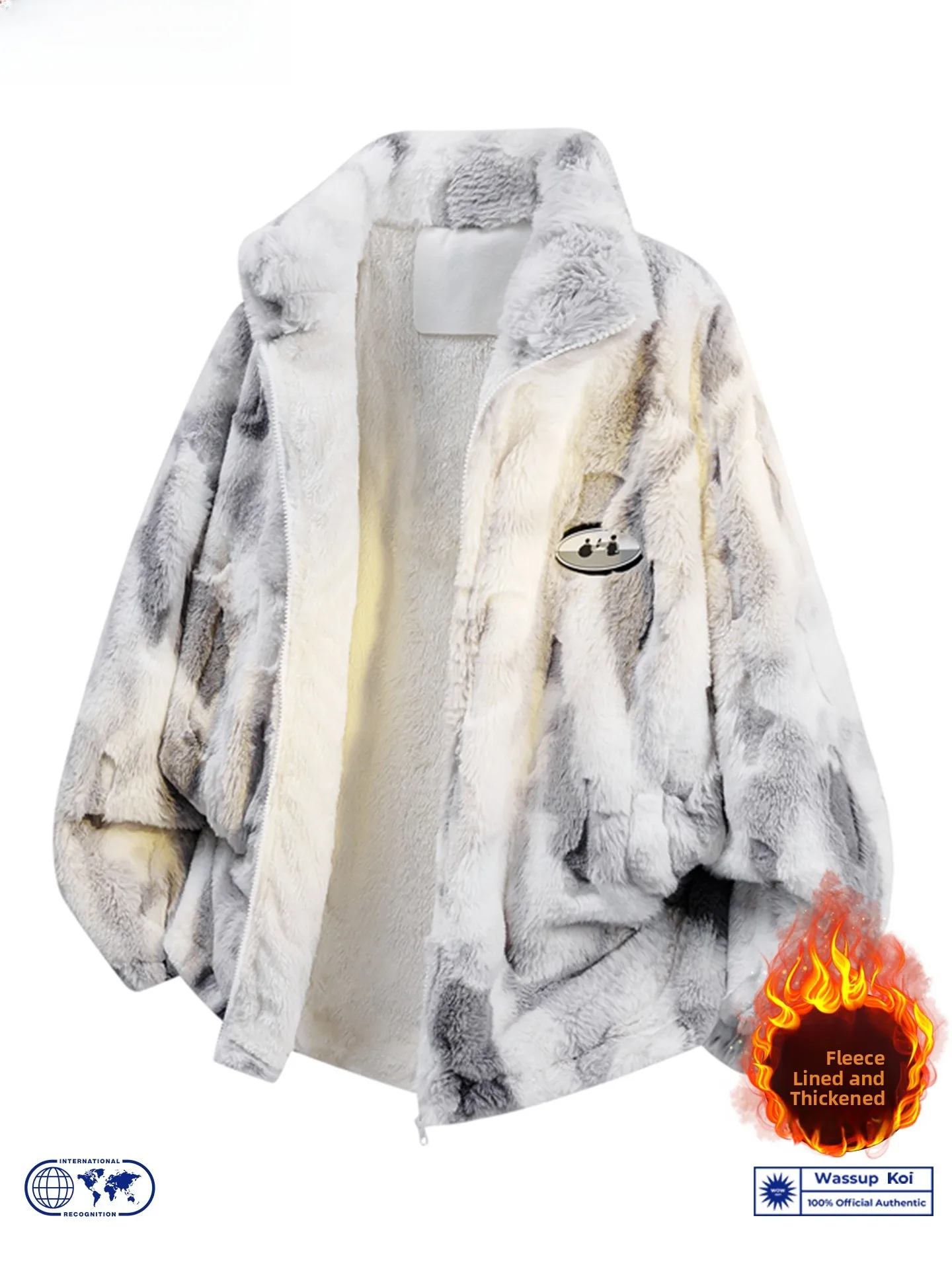 

Wassup Koi Lamb Fur Jaet Thiened Winter Coat for Men And Women Stand Collar Loose Couple Cotton Clothes Trendy Brand