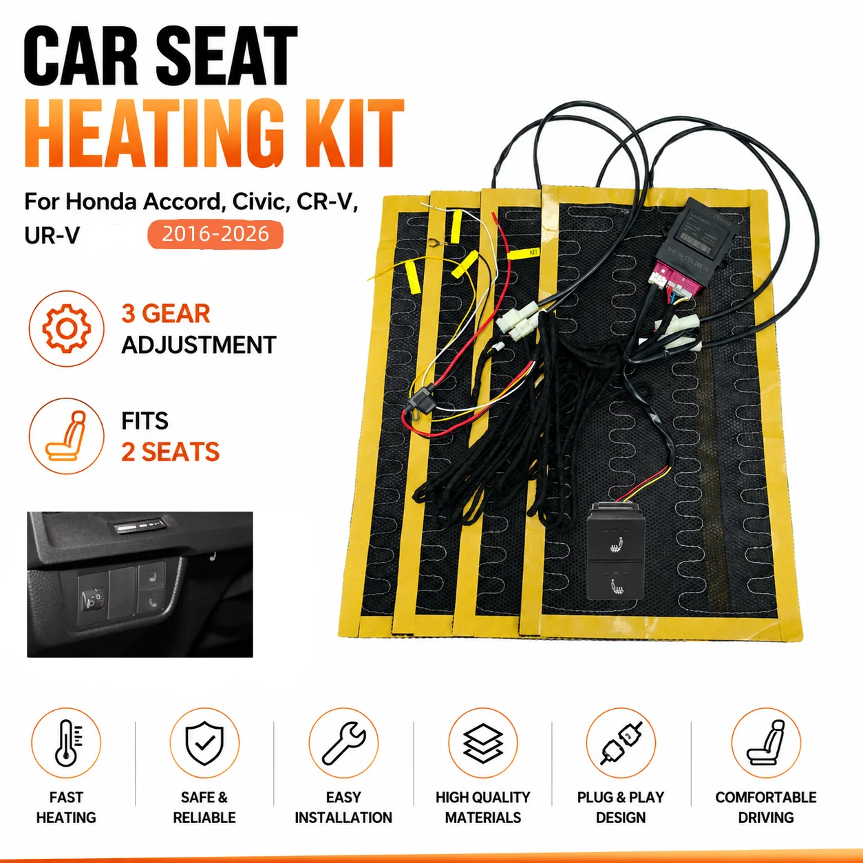 For Honda Accord Civic CR-V UR-V 2016-2026 Car Seat Heating Kit Built-in Heated Seat Upgrade Retrofit Accessories 2 Seats