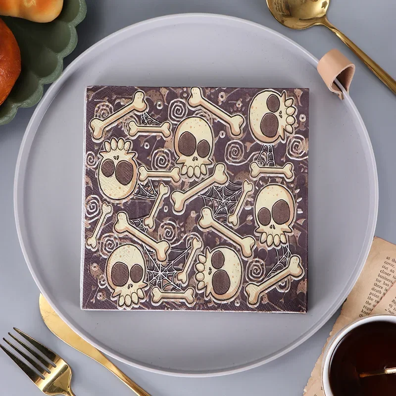 

10/20pcs 33cm 2-Ply New Halloween Party Ambience Decoration Paper Napkin Skull Devil Square Paper Placemat Butterfly Bart Paper