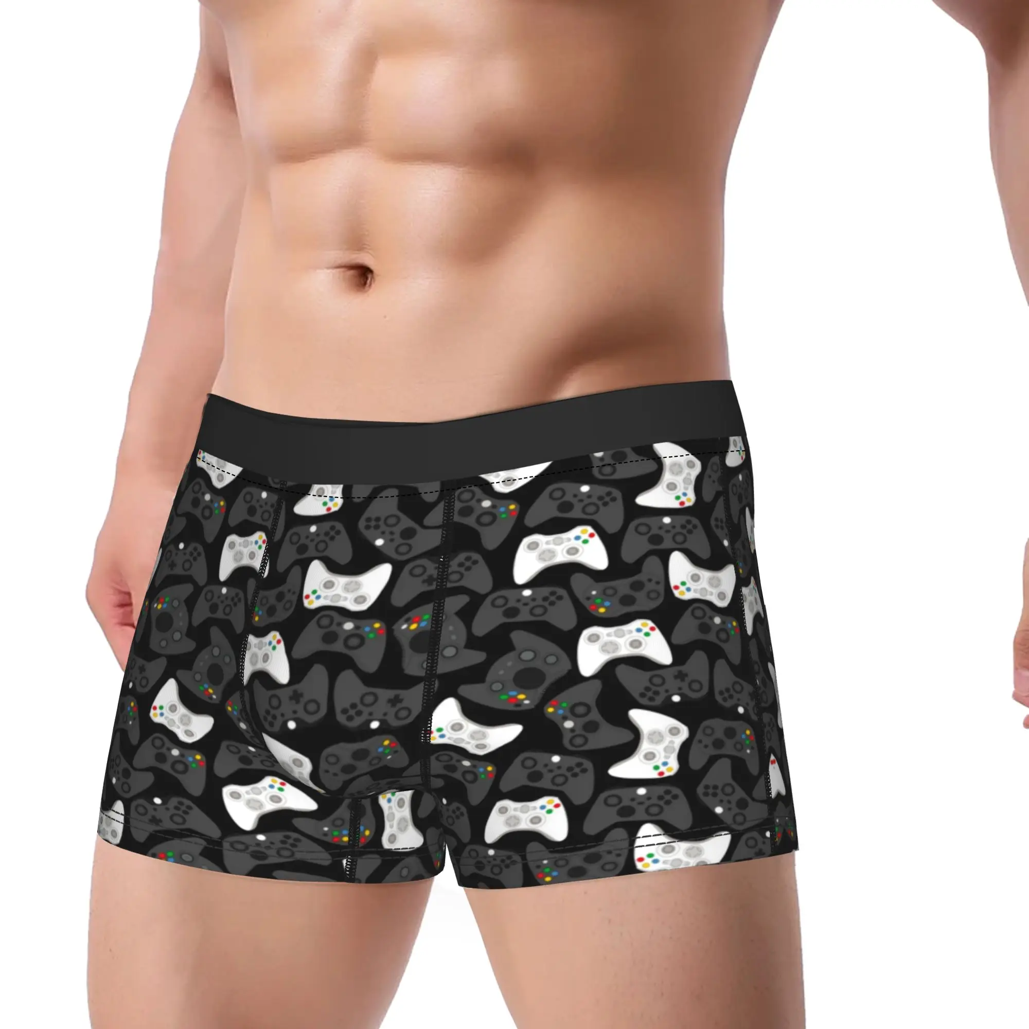 Men's Game Controller Pattern Long Underwear  Humor Boxer Briefs Shorts Panties Male Soft Underpants Plus Size