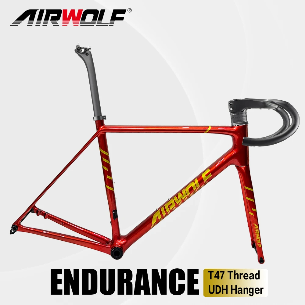 

2025 T1200 Carbon Road Bike Frame 700*32C T47 Thread Endurance Frame Road Bike Frameset With Handlebar Disc Brake