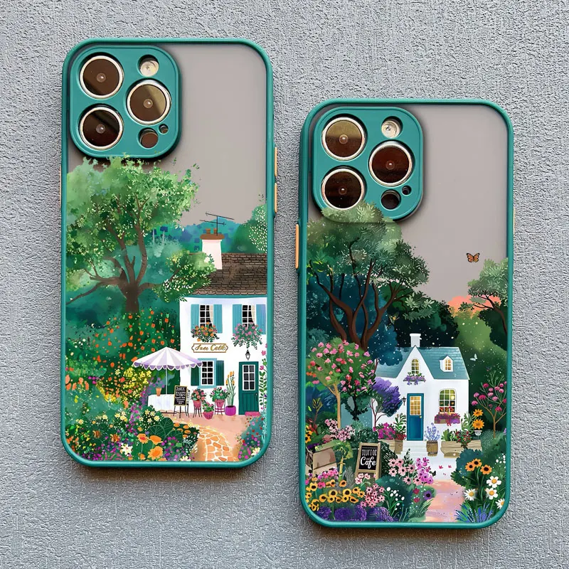 Rural Style Coffee Shop Phone Case For iPhone 16 12 Mini Pro Max 13 14 15 11 Pro Max Plus X XS XR 7 8 Plus SE2 Shockproof Covers