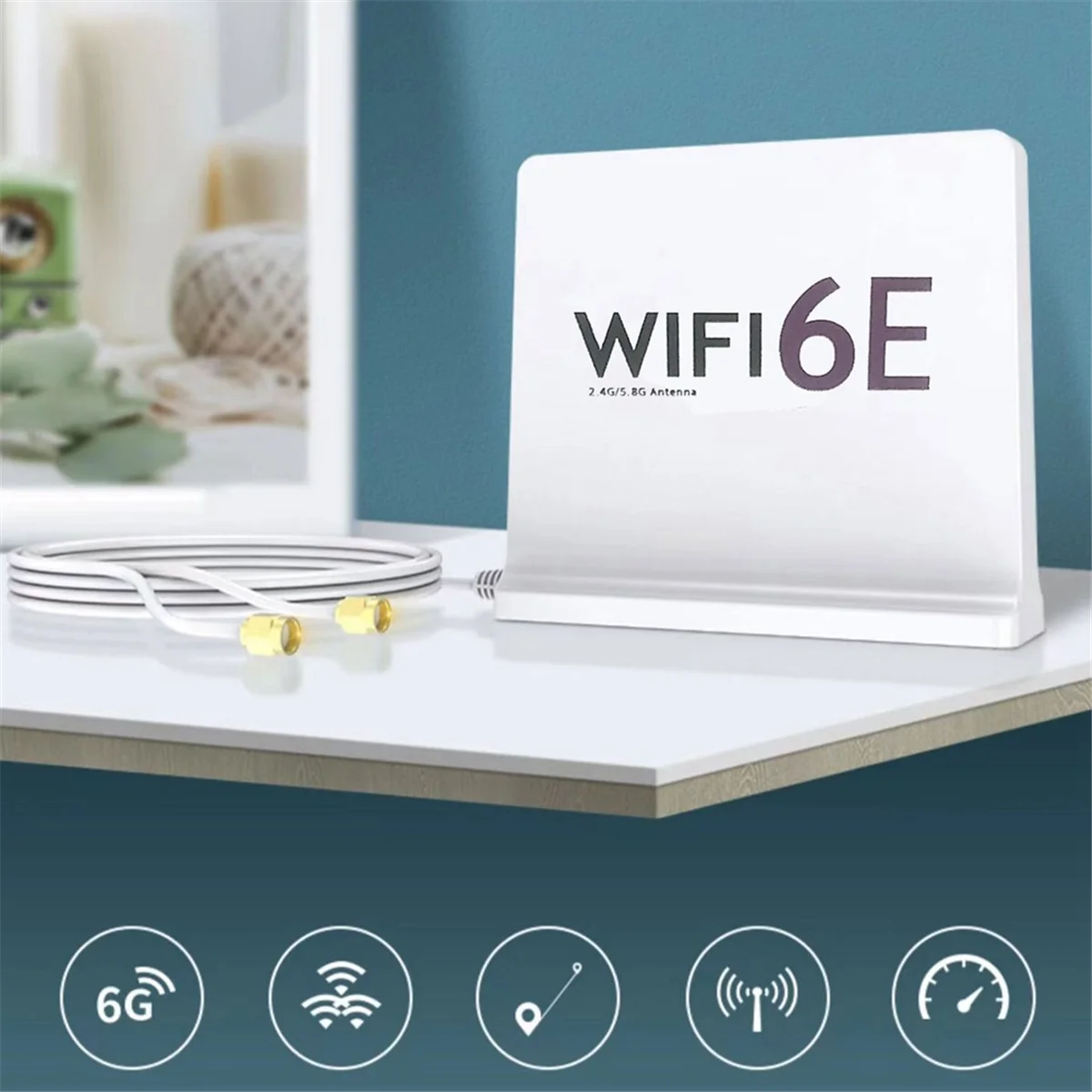 هوائي A26P محمول 2.4G/5G/6G WiFi 6E مع كابل هوائي لاسلكي داخلي مع قاعدة مغناطيسية لبطاقة الشبكة باللون الأسود