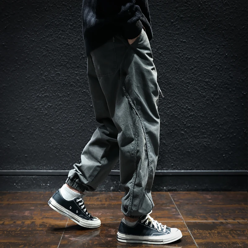 American Retro Cotton Work Pants Men's Loose Trendy Large Size Patchwork Elastic Casual Long Trousers Youthful Style
