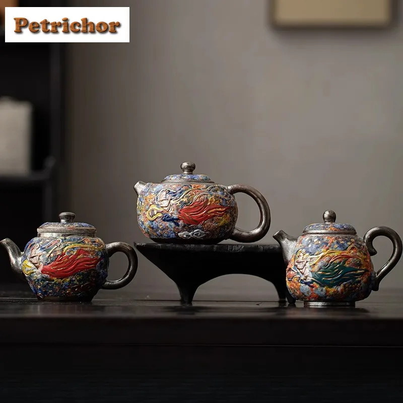 

Pure Rock Ore colored Dunhuang Apsara Teapot Vintage Tea Infuser Pot Tea Maker Kettle With Strainer Kung Fu Tea Cha Pot Bearing