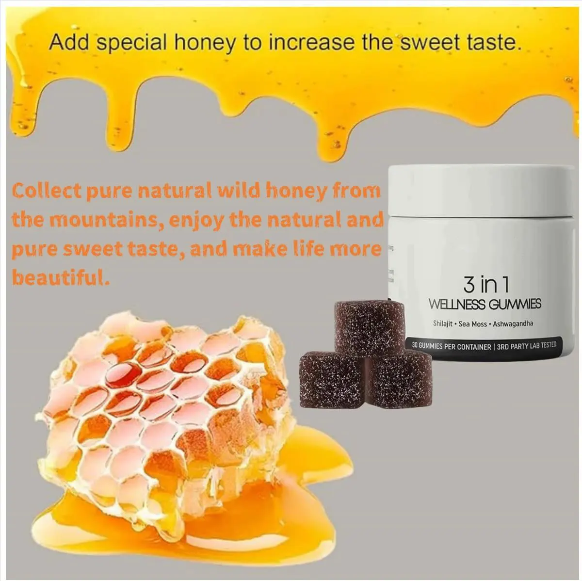 

3-in-1 Shilajit Gummy Candy Improve Physical Strength Promote The Improvement Urinary Problems Regulate Endocrine Function