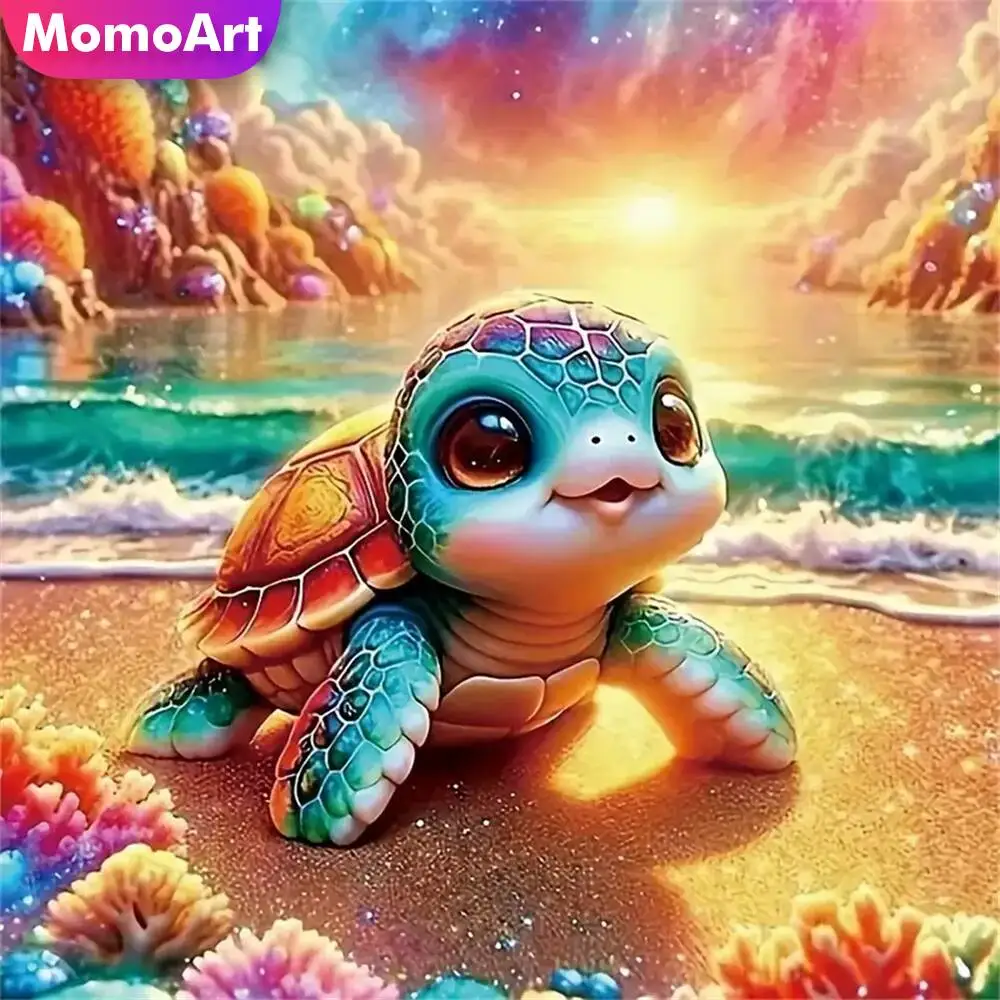 Momoart Seaside Diamond Mosaic Tortoise Animal Pattern For Adults Beginners Diamond Painting Sunset DIY Turtle