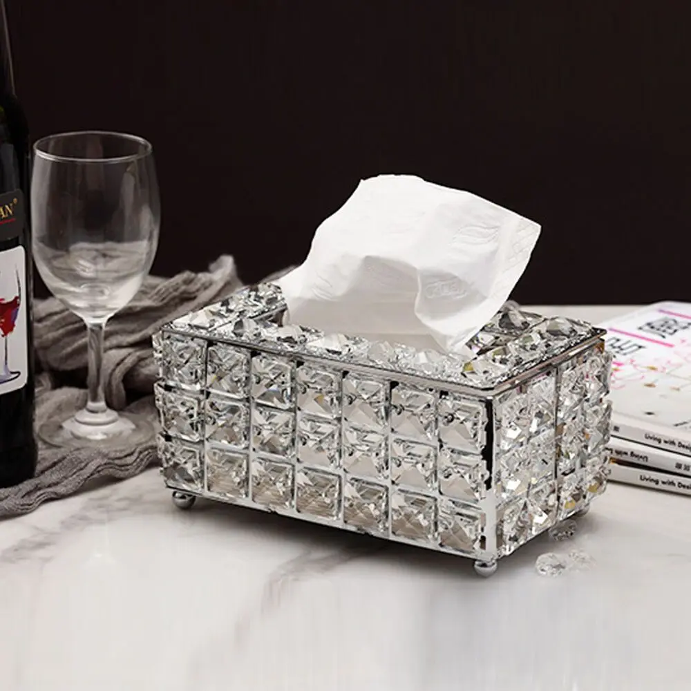 Bling Crystal Tissue Box - Shimmering Rhinestone Rectangular Cover with Effortless Napkin Dispenser - A Dazzling, Premium Qualit