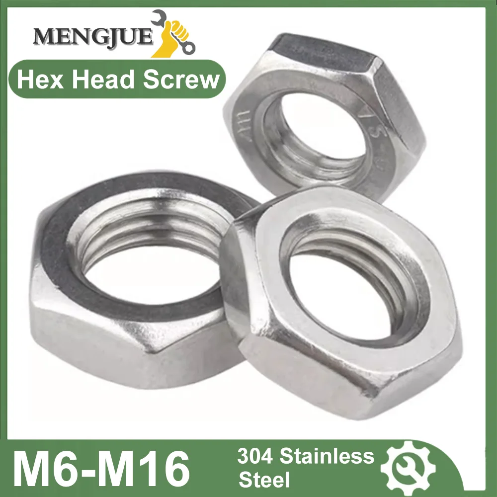 Thin Nuts M6 M8 M10 M12 M14 M16 DIN439 304 Stainless Steel Fine Thread (Pitch 0.75/1/1.25/1.5) Flat Hex Hexagon Thin Jam Nut