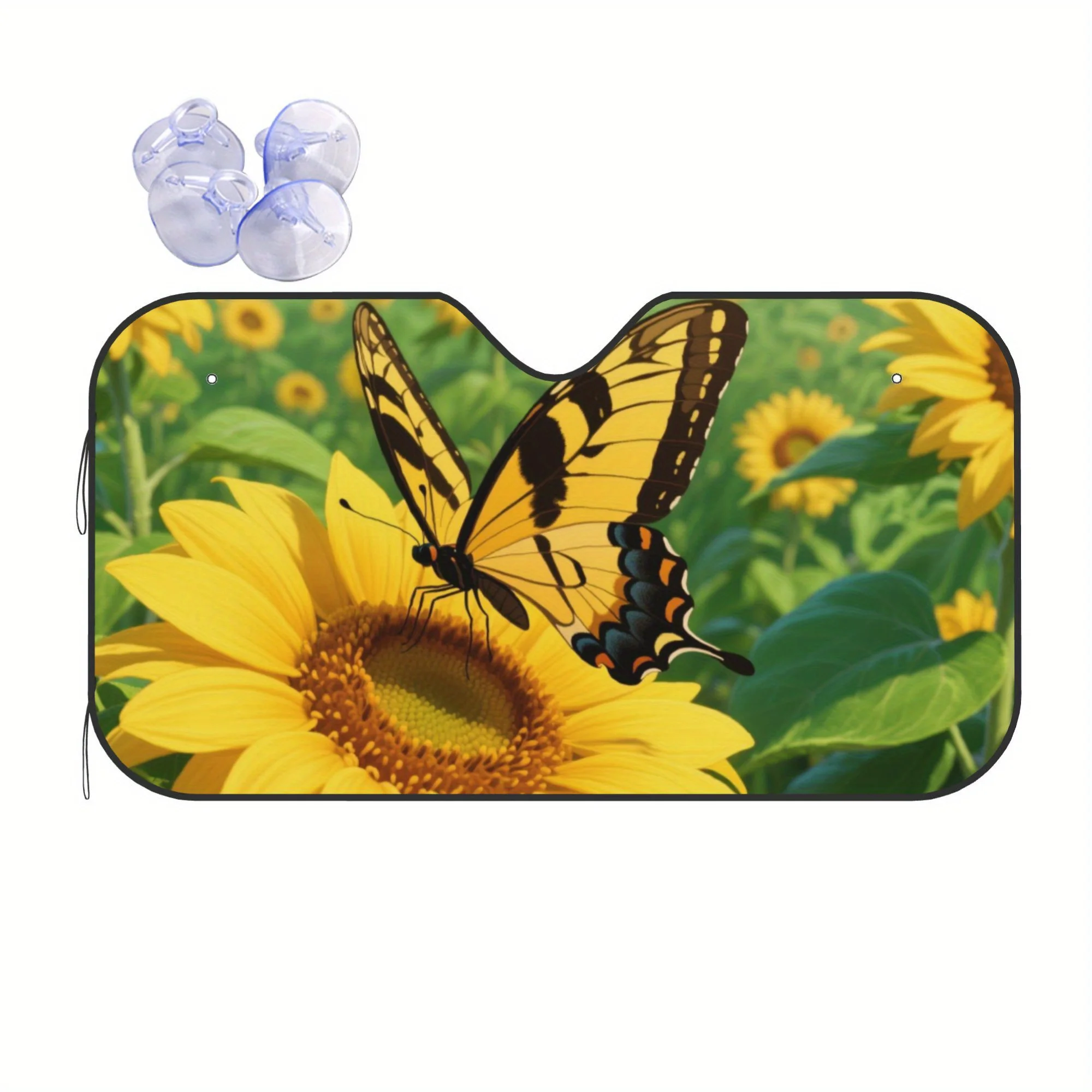 Butterfly Sunflower Field Sun 1pc Car Windscreen Windshield Front Cover, Anti Snow Frost Ice Shield Dust Heat Sun Protector Mat