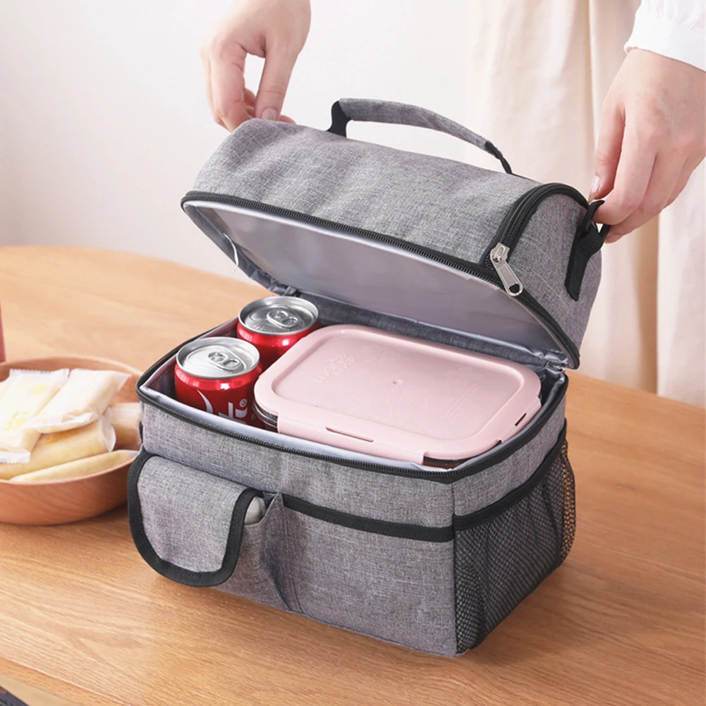 Lunch Box Leakproof Thermal Cooler Sack Food Handbags Case Tote Bag 9.1x6.3x9.8in High Capacity For Travel Work