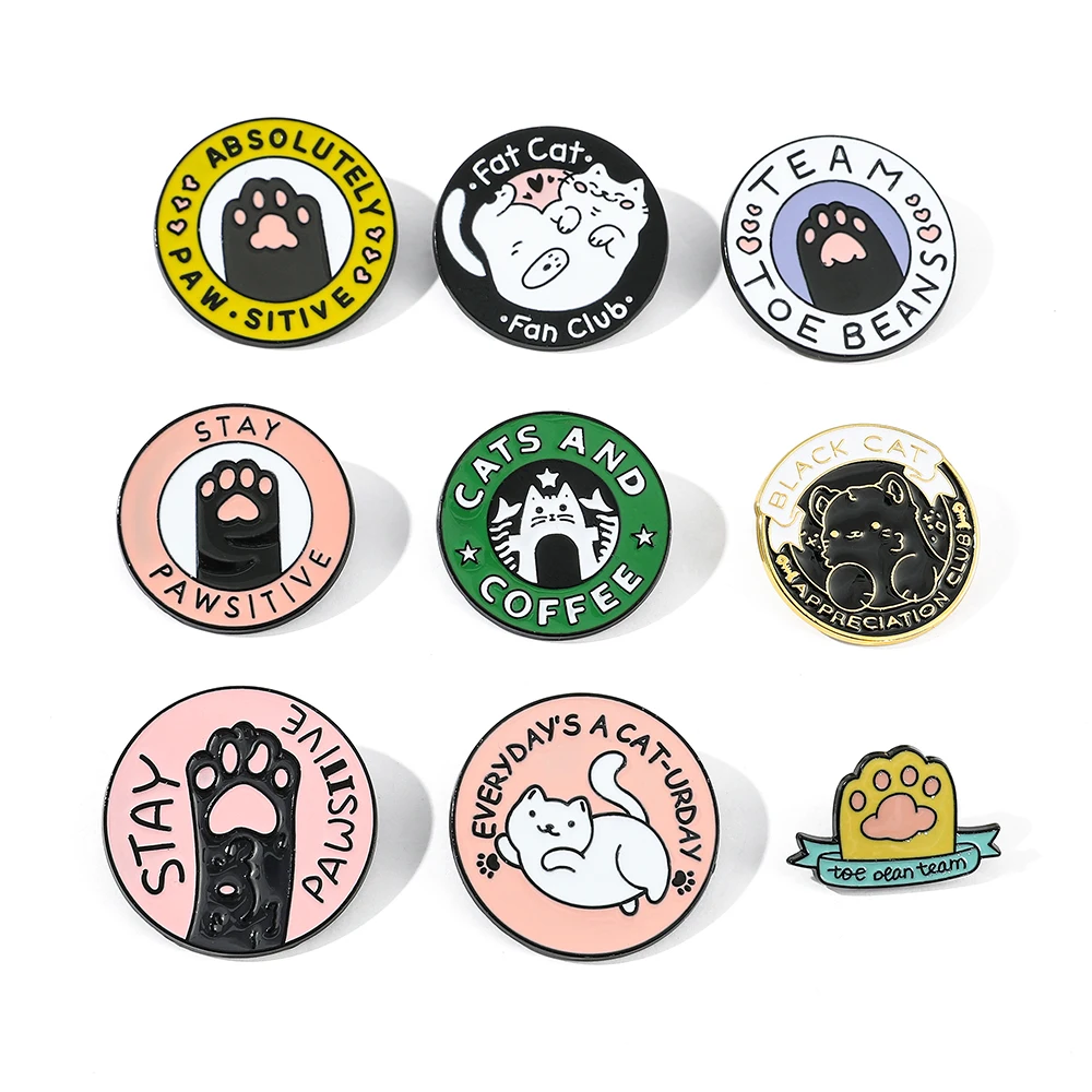 

9 Pcs Cartoon Lovely Kitty Series Brooch Fashion Circular Metal Enamel Badge Clothing Backpack Accessories