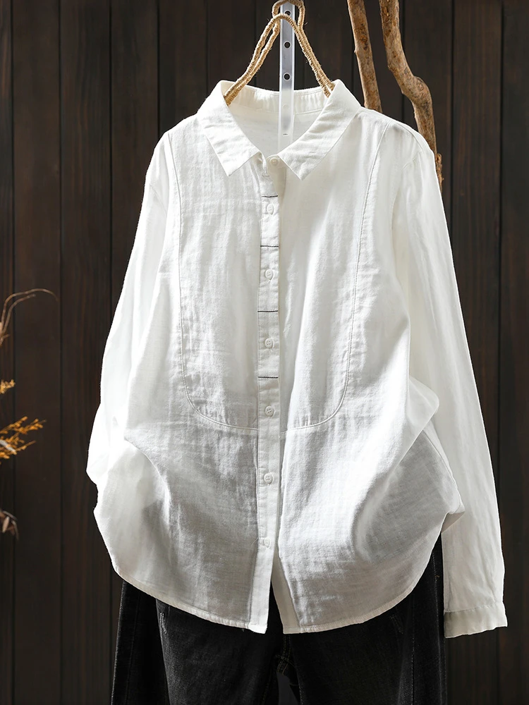 

100% Cotton Women Long Sleeve Shirt New Arrival 2025 Autumn Simple Style Solid Color Loose Female Casual Tops Shirts T746