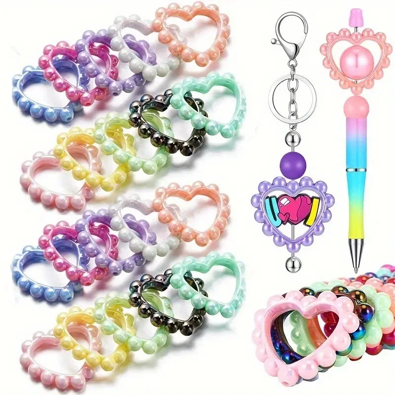 Acrylic plated UV color love garland beaded handmade DIY mobile phone chain keychain accessories pen decoration accessories