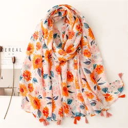 Frauen Spanien Mode Viskose Schal Schöne Sonnenblume Quaste Schal Wrap Neck Pashmina Stola Winter Foulard Bufandas Moslemisches Hijab