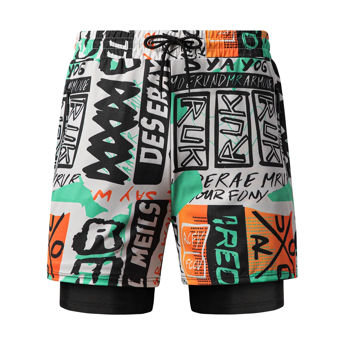 

Men's Summer New Beach Shorts, Fashionable All-over Print, Drawstring with Lining Design