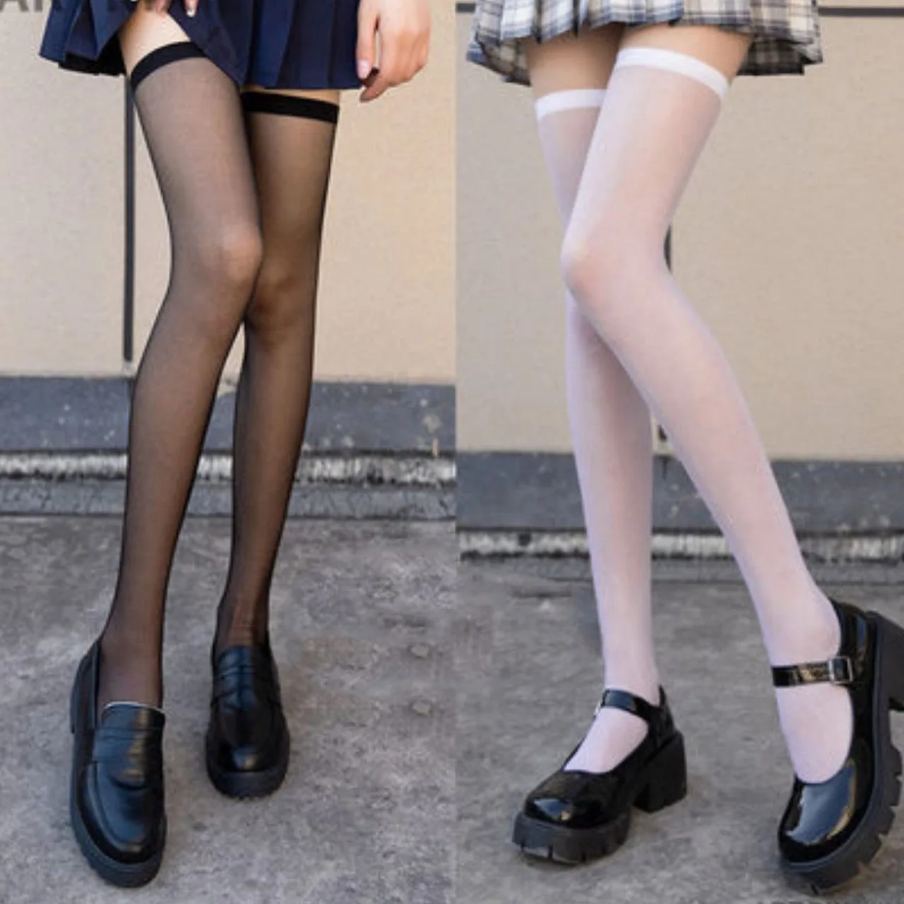 Summer Ultra Thin Nylon Long Socks Stockings Transparent Japanese Style Thigh High Stockings Women Girls Lolita Knee High Socks