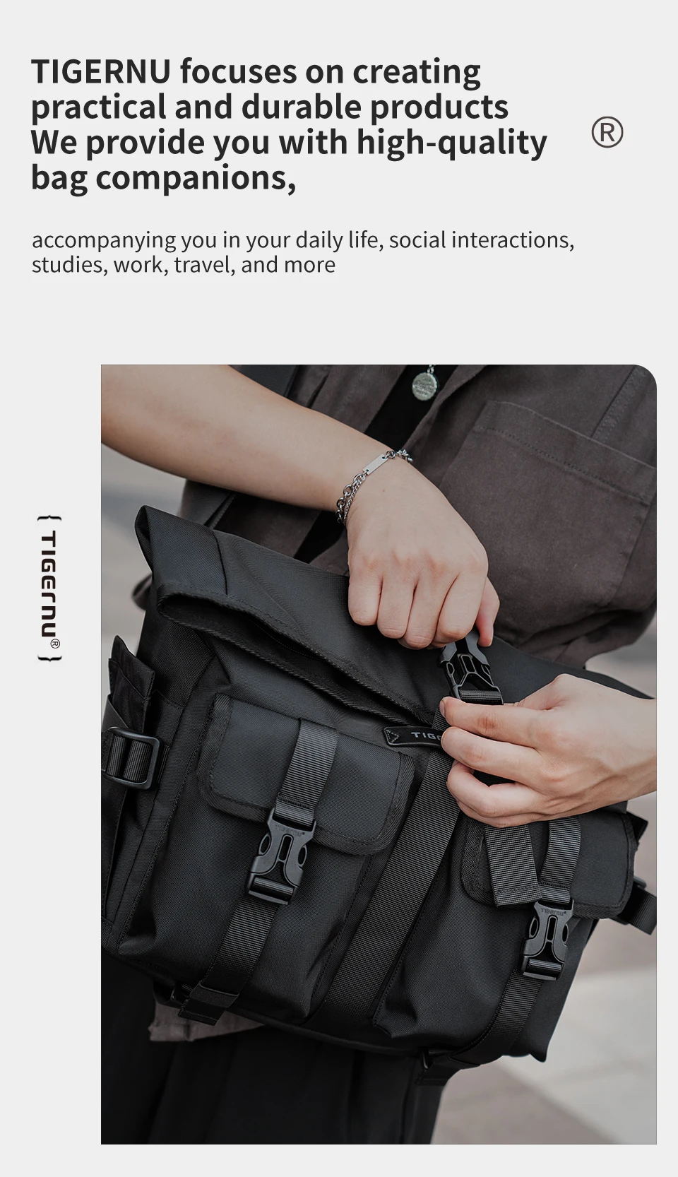 Tigernu, bolsos de mensajero a la moda, bolsos de hombro para hombre, bolso para ordenador portátil de 13,3 pulgadas, bolsos cruzados para exteriores para hombres, bolsos de ciclismo, mensajero para niños