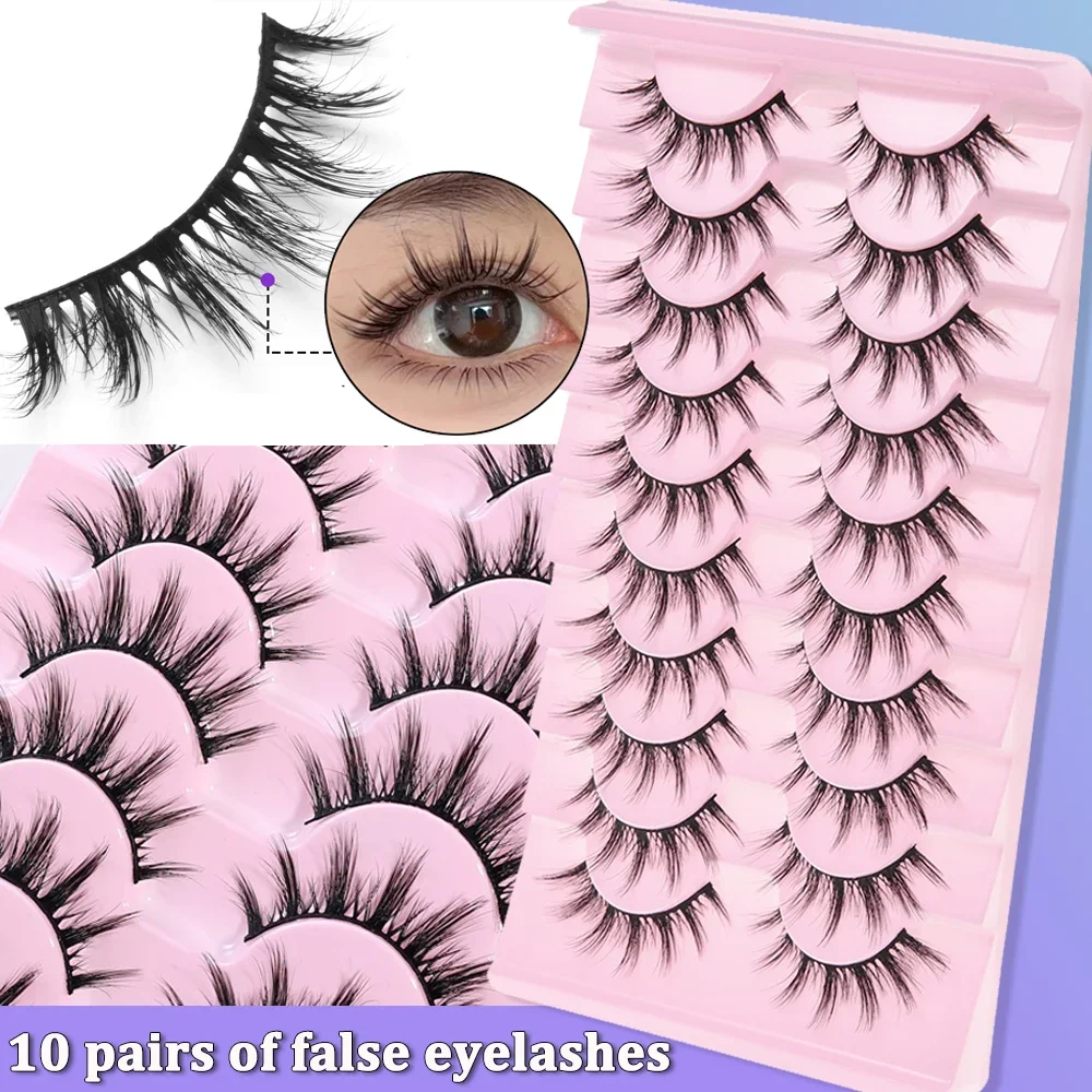 10 Pairs of False Eyelashes Natural 3D Manga Lashes Cross Wispy Soft Extension Realistic Fake Eyelashes Daily Eyes Makeup Women