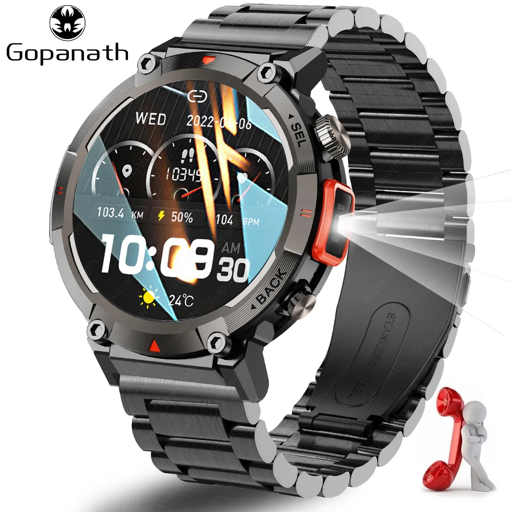 2023New Outdoor Smart Watch Men With Flashlight Sport Fitness Bracelet Blood Pressure IP67 Waterproof Smartwatch for Android IOS