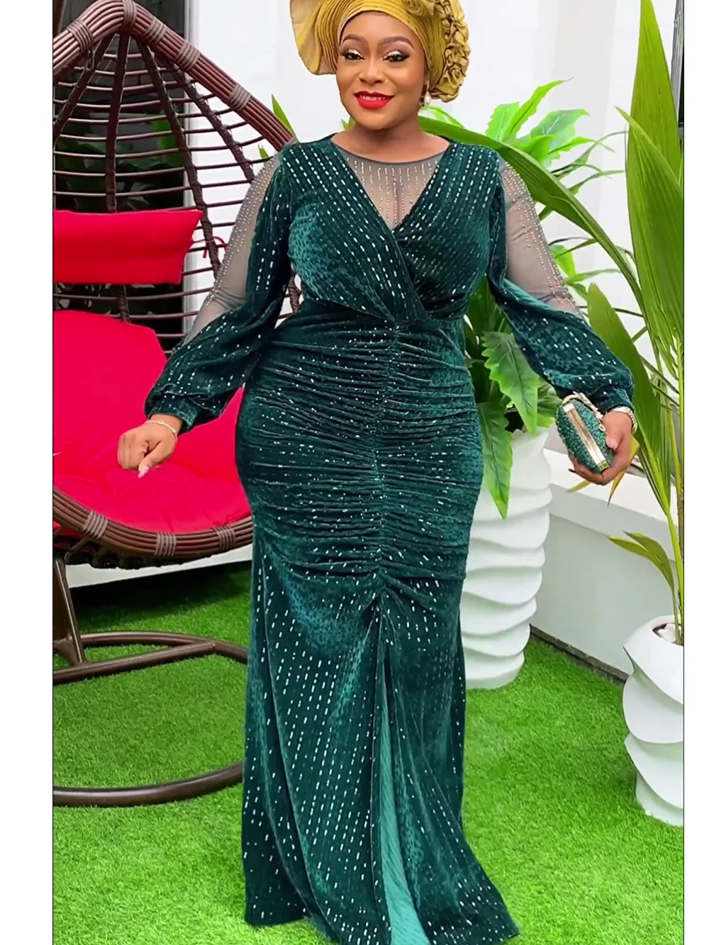 Plus Size African Elegant Party Dresses for Women 2024 New Sequin Evening Gown Kaftan Muslim Maxi Long Dress Ladies Clothing