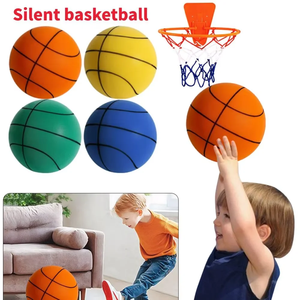 Indoor Silent Basketball and Basket 18/21/24 cm Bouncing Mute Ball Sports and Entertainment Toy Foam Ball No Noise Basketball