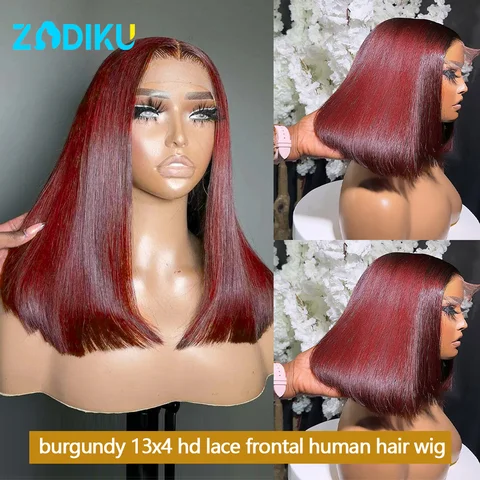 99j Bob Wig Human Hair 13x4 Burgundy 13x6 Hd Lace Frontal Human Hair Wig Red Wig Straight Human Hair Wigs 100%Human Hair Quality