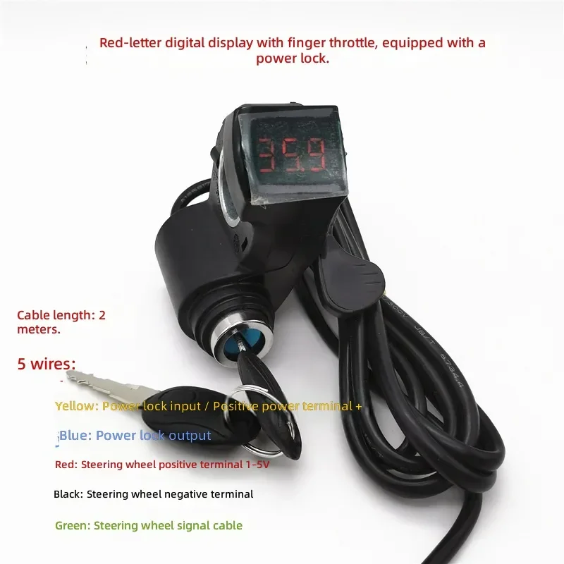 for Red Blue Screen Thumb Throttle with Lock 0-99V Universal Finger Accelerator 2m Cable for 22mm Handlebar
